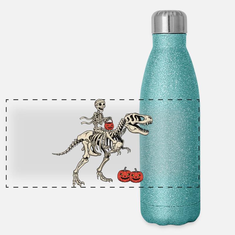 Cavalier squelette sur T Rex Gourde isotherme panoramique pailletée 500 ml