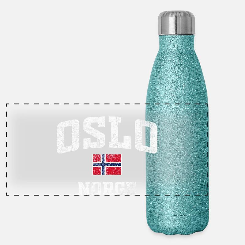 Oslo Norge Distressed Flag Tee Panorama Glitzer Isolierflasche 500 ml