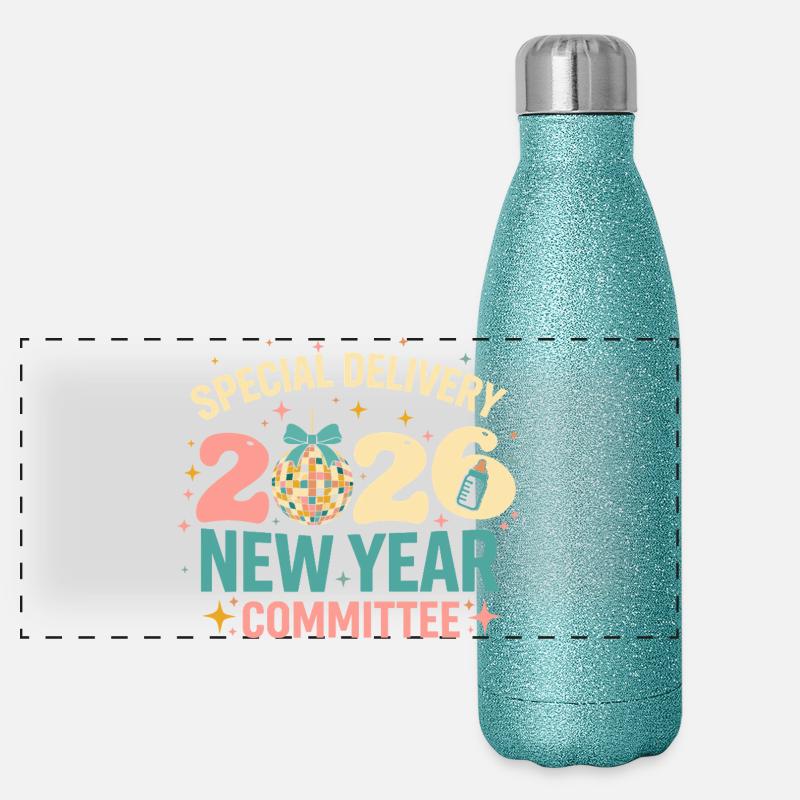 Neujahr 2020 Disco Komitee - Panorama Glitzer Isolierflasche 500 ml - Blau Glitzer
