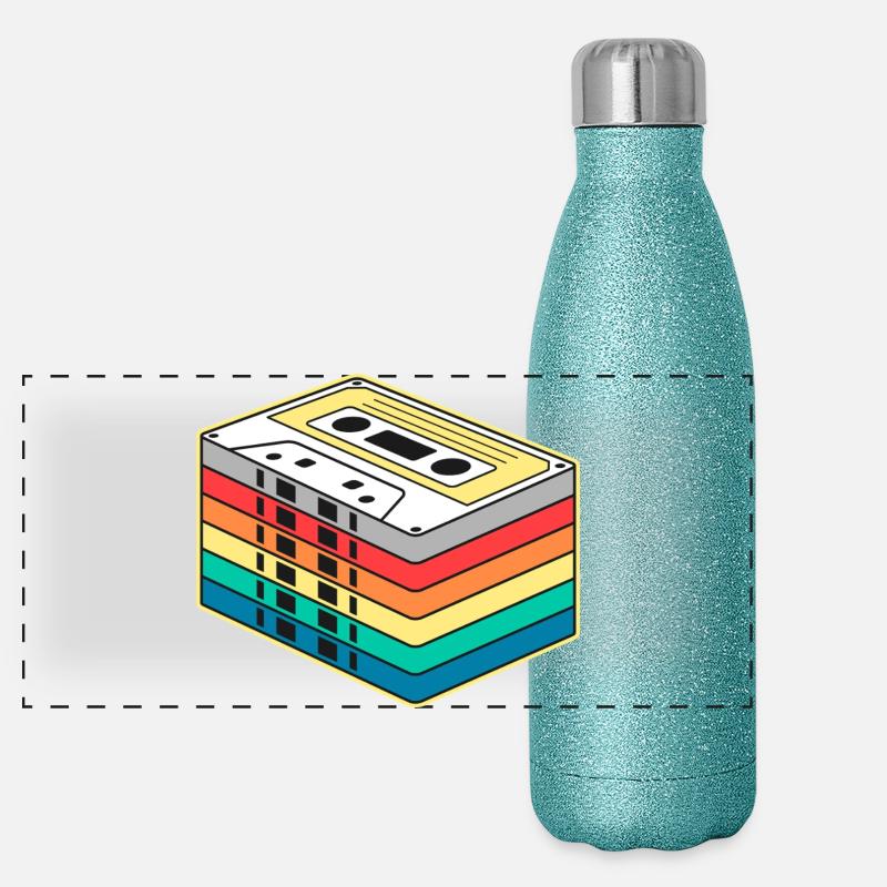 Bande cassette arc-en-ciel vibrante Gourde isotherme panoramique pailletée 500 ml