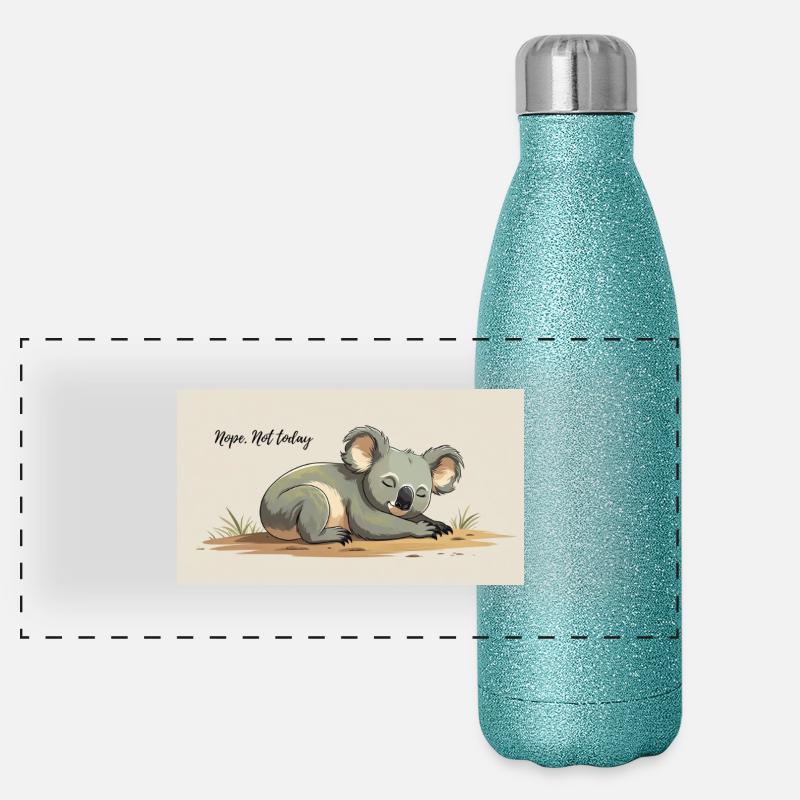 cute sleeping koala with funny saying Panoramic Glitter Thermal Bottle 500 ml