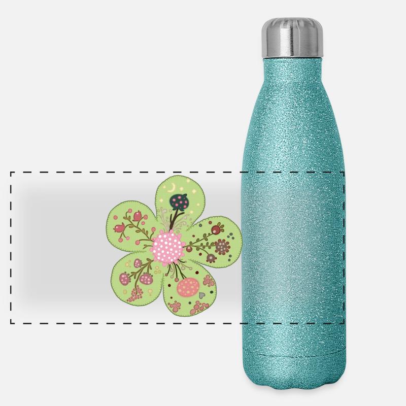 Patchworkfrühlingsblume Panorama Glitzer Isolierflasche 500 ml