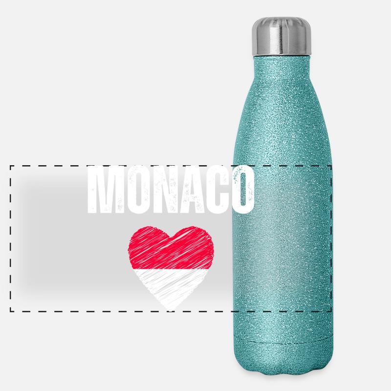 J’aime Monaco, drapeau de Monaco Gourde isotherme panoramique pailletée 500 ml