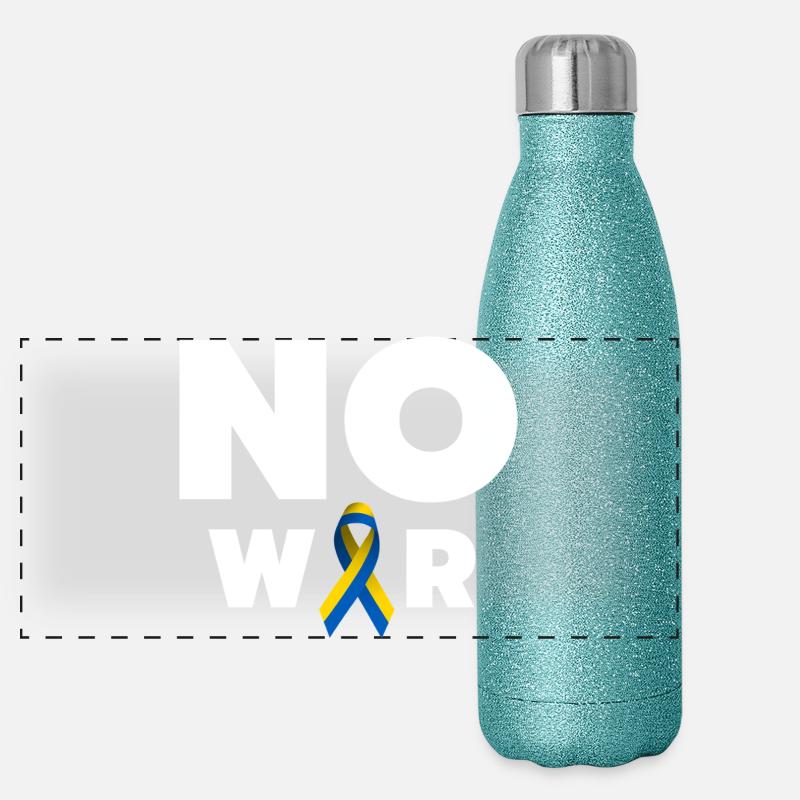 No War Text mit ukrainischer Solidaritätsschleife Panorama Glitzer Isolierflasche 500 ml