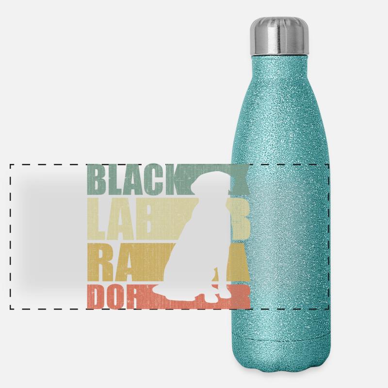 Retro Black Labrador - Dog Lover Gift  - Panoramic Glitter Thermal Bottle 500 ml - blue glitter