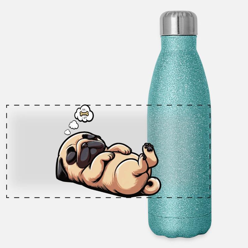 Mops Möpse Mopsbesitzer Mopsliebhaber Mopshalter - Panorama Glitzer Isolierflasche 500 ml - Blau Glitzer