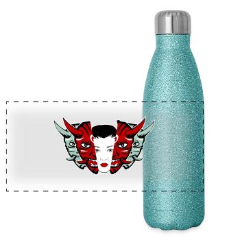Japanese Masks Oni - Panoramic Glitter Thermal Bottle 500 ml - blue glitter - Front