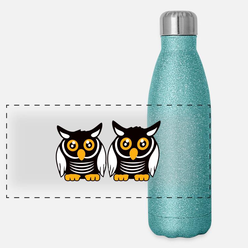 2 hiboux équipe oiseau amis deux chouettes effraies équipage Gourde isotherme panoramique pailletée 500 ml