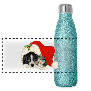 christma s617 - Panoramic Glitter Thermal Bottle 500 ml - blue glitter - Front