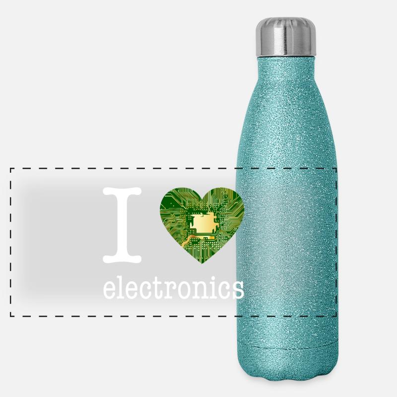 I love Electronics - Elektronik / Geschenk Idee Panorama Glitzer Isolierflasche 500 ml