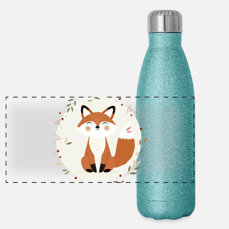 Smiling Fox – Playful Nature Illustration Panoramic Glitter Thermal Bottle 500 ml