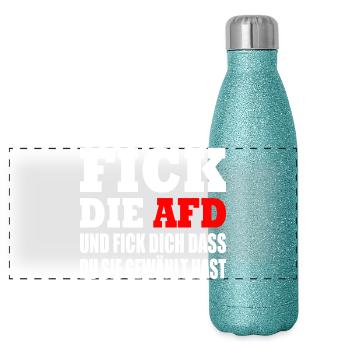 fick die afd - Panorama Glitzer Isolierflasche 500 ml - Blau Glitzer - Vorne