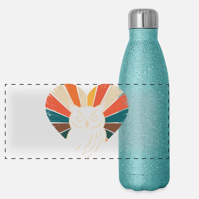 Herz mit Eule im Retro-Stil Panorama Glitzer Isolierflasche 500 ml