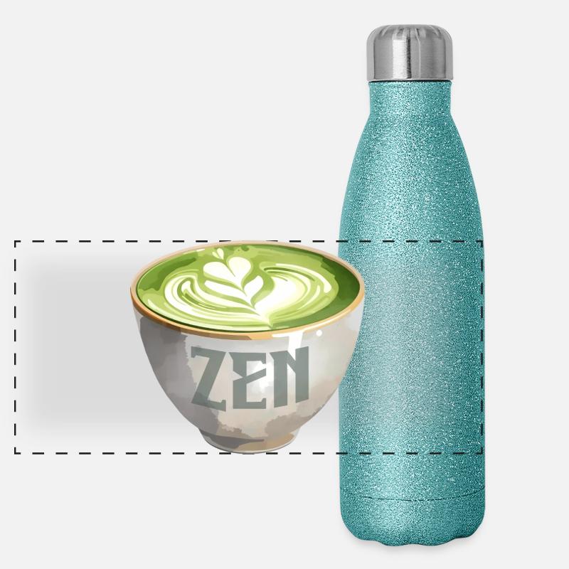 Zen Matcha Latte Aquarelle Gourde isotherme panoramique pailletée 500 ml