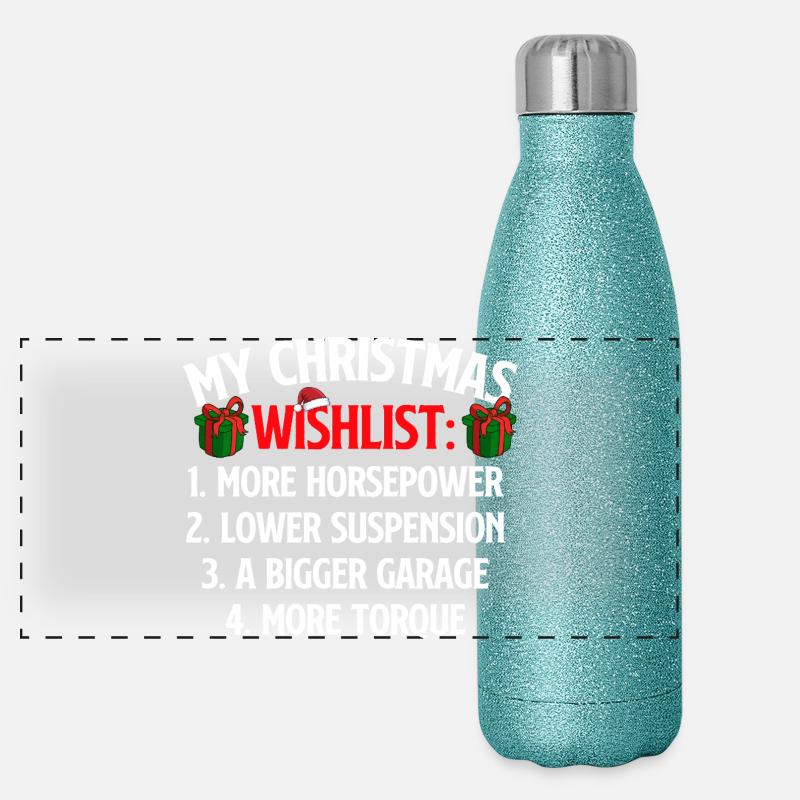Ma liste de souhaits de Noël Amoureux de voitures Drôle de course de Noël Gourde isotherme panoramique pailletée 500 ml