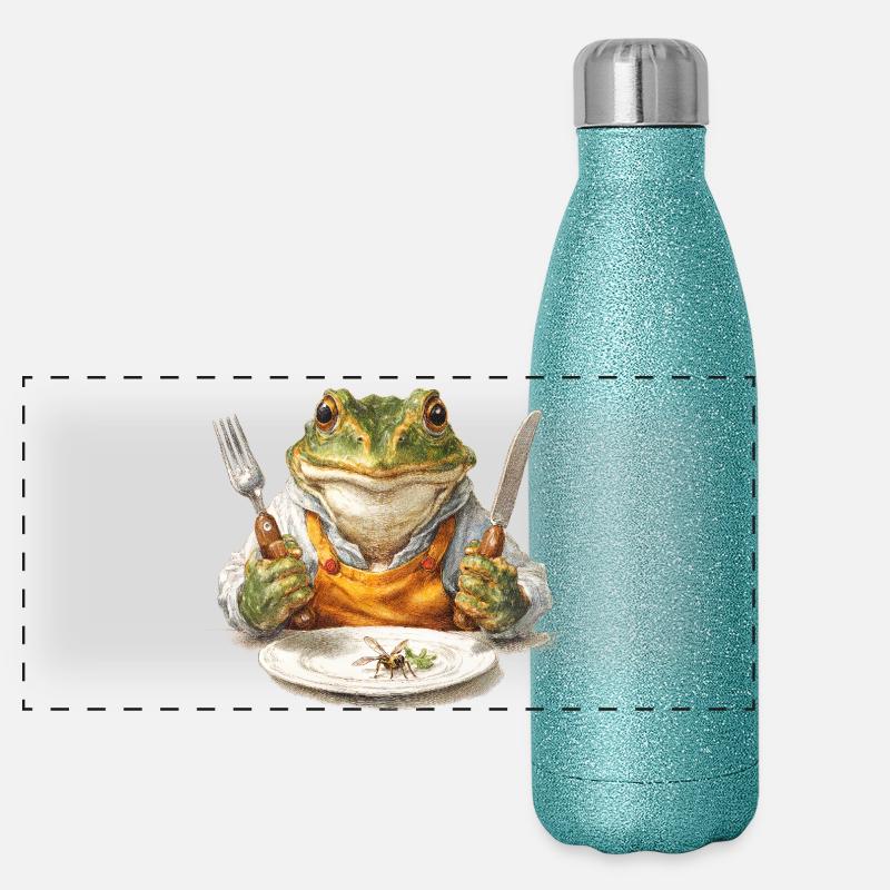 Frog chef with fork and knife Panoramic Glitter Thermal Bottle 500 ml