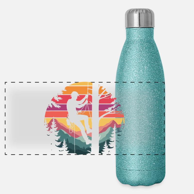 Kletterer im Sunset-Wald Panorama Glitzer Isolierflasche 500 ml