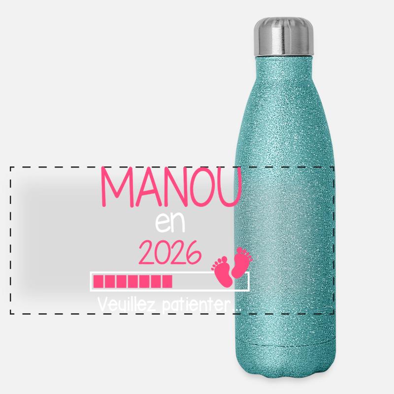 Manou in 2026 Geschenkankündigung zukünftige Großmutter Panorama Glitzer Isolierflasche 500 ml