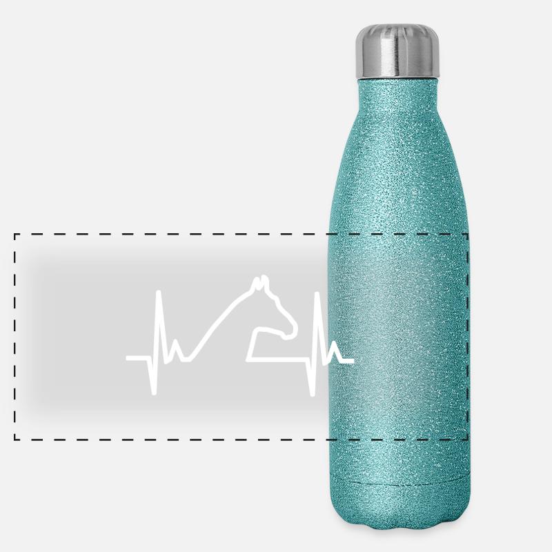 Ich liebe Pferde (Herzschlag) Panorama Glitzer Isolierflasche 500 ml