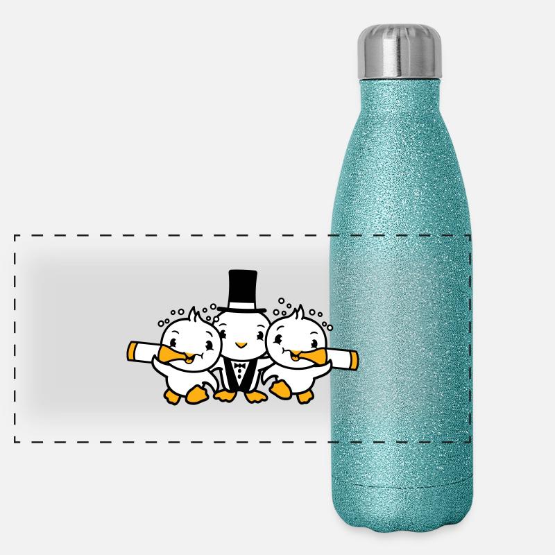 3 oiseaux équipe trois amis marié fête mari Gourde isotherme panoramique pailletée 500 ml
