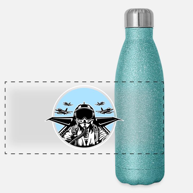 Jet Pilot / Kampfpilot 01_black white Panoramic Glitter Thermal Bottle 500 ml