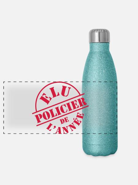 Polizist / Justiz / Polizei / Gewehr - Panorama Glitzer Isolierflasche 500 ml - Blau Glitzer