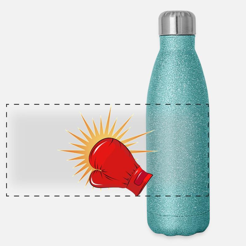 Red boxing glove with punch effect Panoramic Glitter Thermal Bottle 500 ml