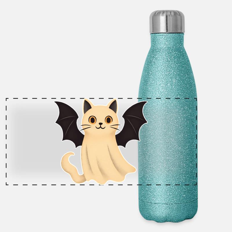 Cuddly cat with bat wings Panoramic Glitter Thermal Bottle 500 ml