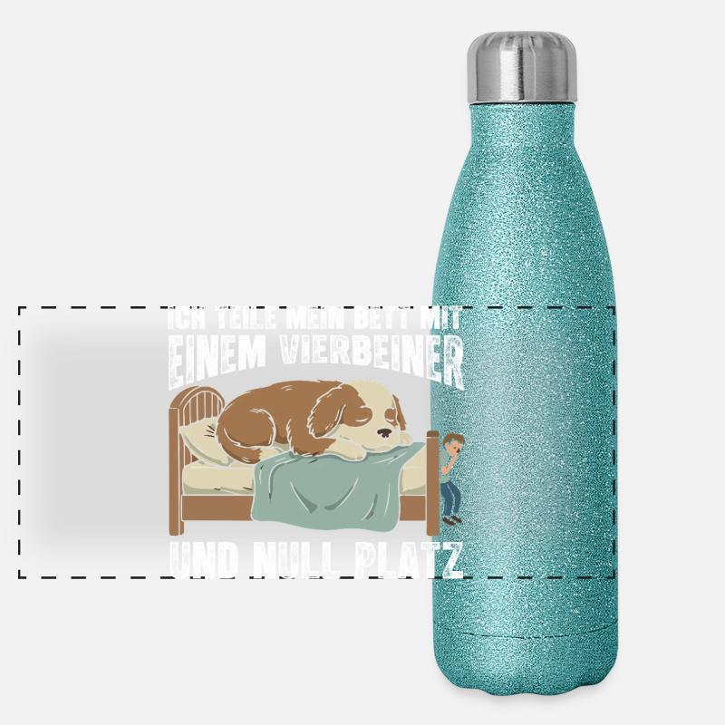 Hund als Bettmitbewohner Panorama Glitzer Isolierflasche 500 ml