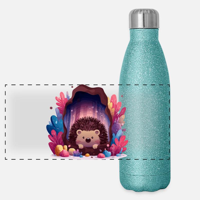 Igel in Kristallhöhle Panorama Glitzer Isolierflasche 500 ml