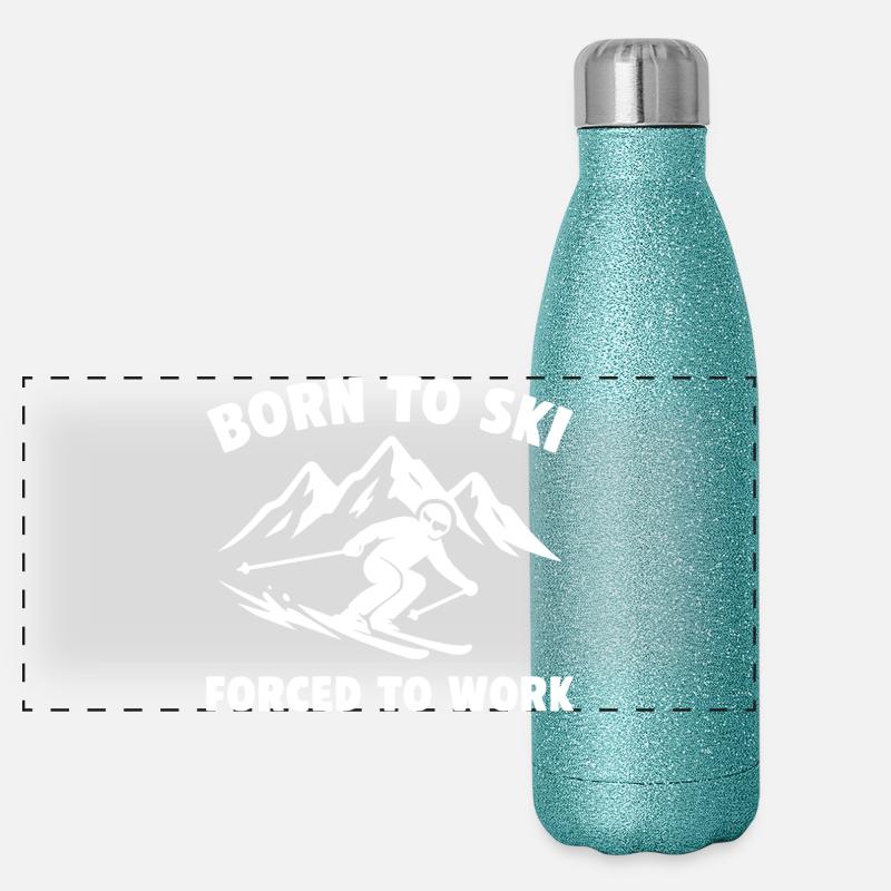 Born to Ski – Forced to Work - Panorama Glitzer Isolierflasche 500 ml - Blau Glitzer