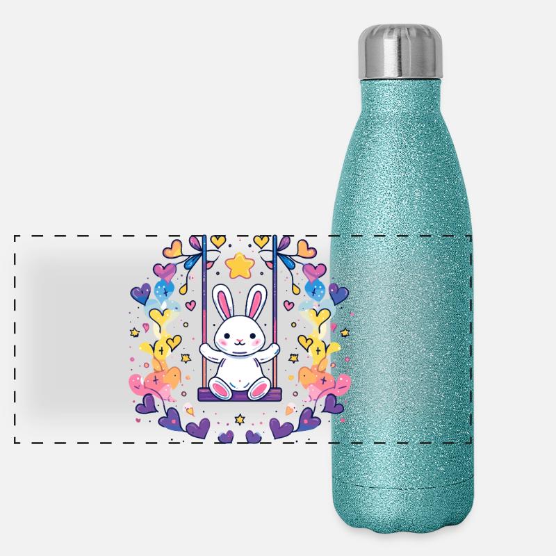 Design joyeux de balançoire de lapin Gourde isotherme panoramique pailletée 500 ml