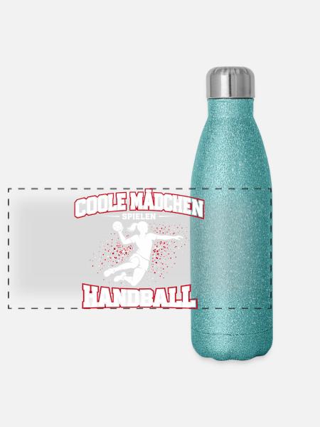 Handball Mädchen Spruch Geschenk - Panorama Glitzer Isolierflasche 500 ml - Blau Glitzer