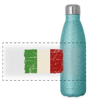 Italy Flag - Vintage Look - Gourde isotherme panoramique pailletée 500 ml - paillettes bleues - Devant