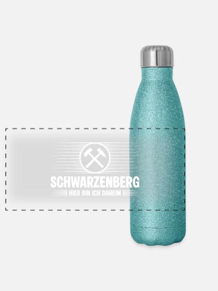 Schwarzenberg Erzgebirge - Panorama Glitzer Isolierflasche 500 ml - Blau Glitzer - Vorne