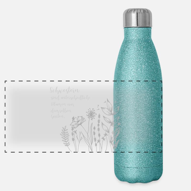 Schwestern-Spruch mit Wildblumen Panorama Glitzer Isolierflasche 500 ml