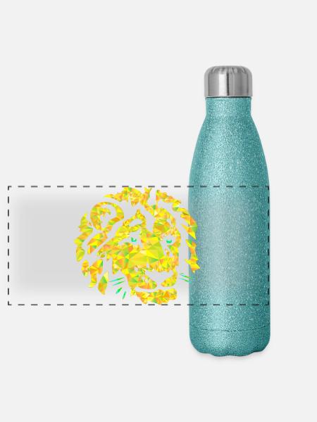 Polygon Löwe Kopf - Panorama Glitzer Isolierflasche 500 ml - Blau Glitzer