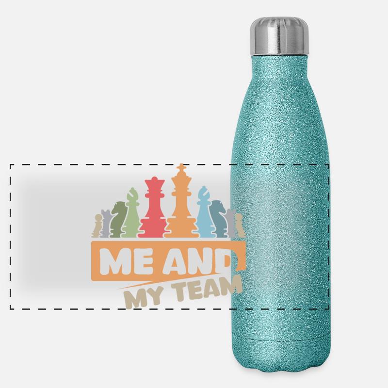 Schach retro cool Spruch Team vintage Schachfigur Panorama Glitzer Isolierflasche 500 ml