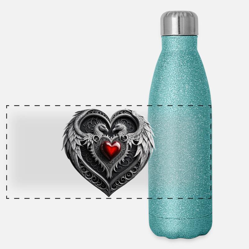 Silbernes Herz mit Flügeln. Panorama Glitzer Isolierflasche 500 ml
