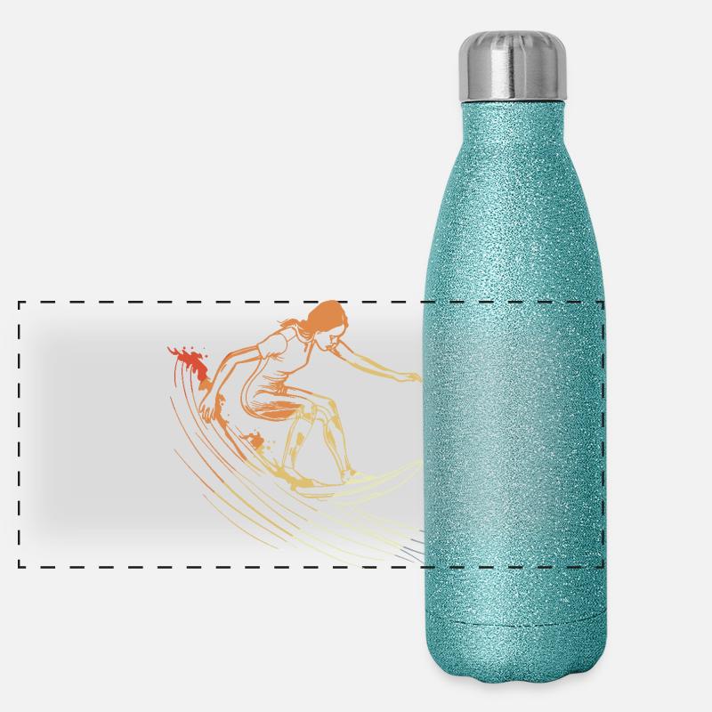 Dessin de fille surfeuse Gourde isotherme panoramique pailletée 500 ml