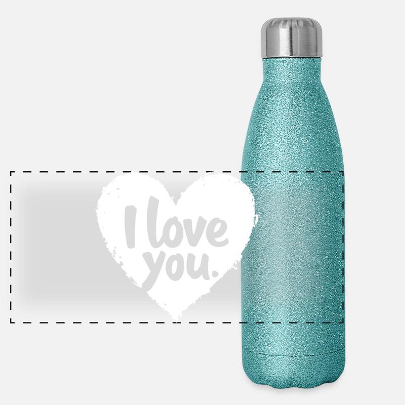Ich liebe dich, Weiß Panorama Glitzer Isolierflasche 500 ml