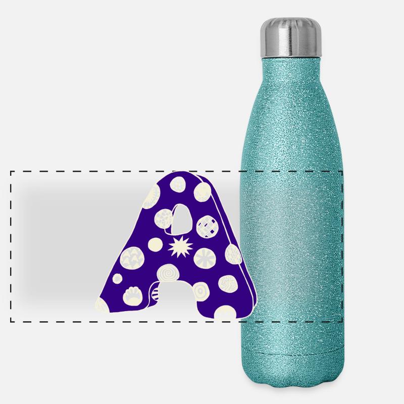 Lettre A avec caractère en bleu Gourde isotherme panoramique pailletée 500 ml