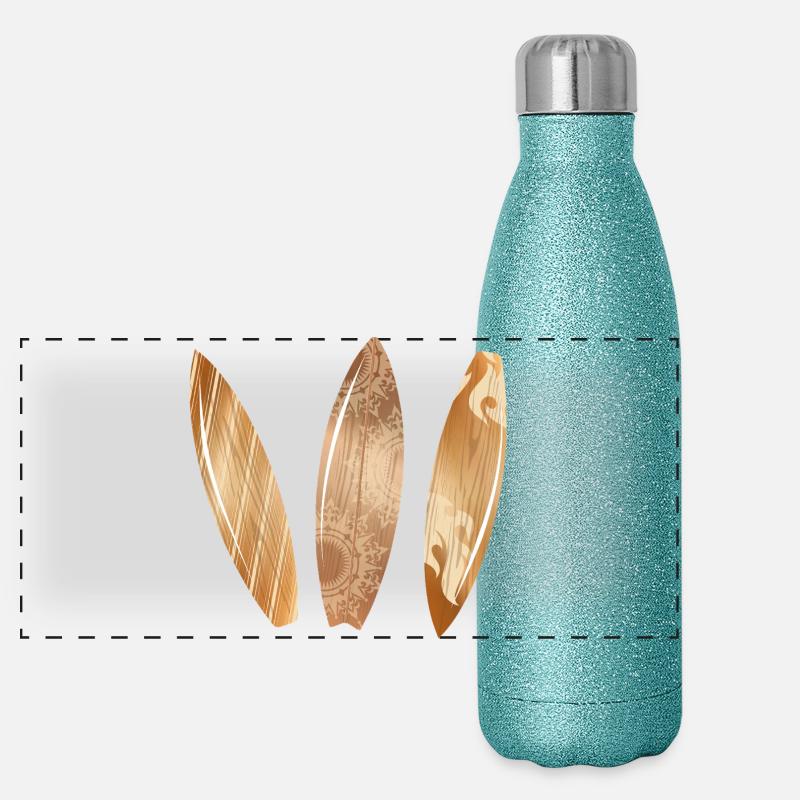 Planches de surf aspect bois dans un style rétro Gourde isotherme panoramique pailletée 500 ml