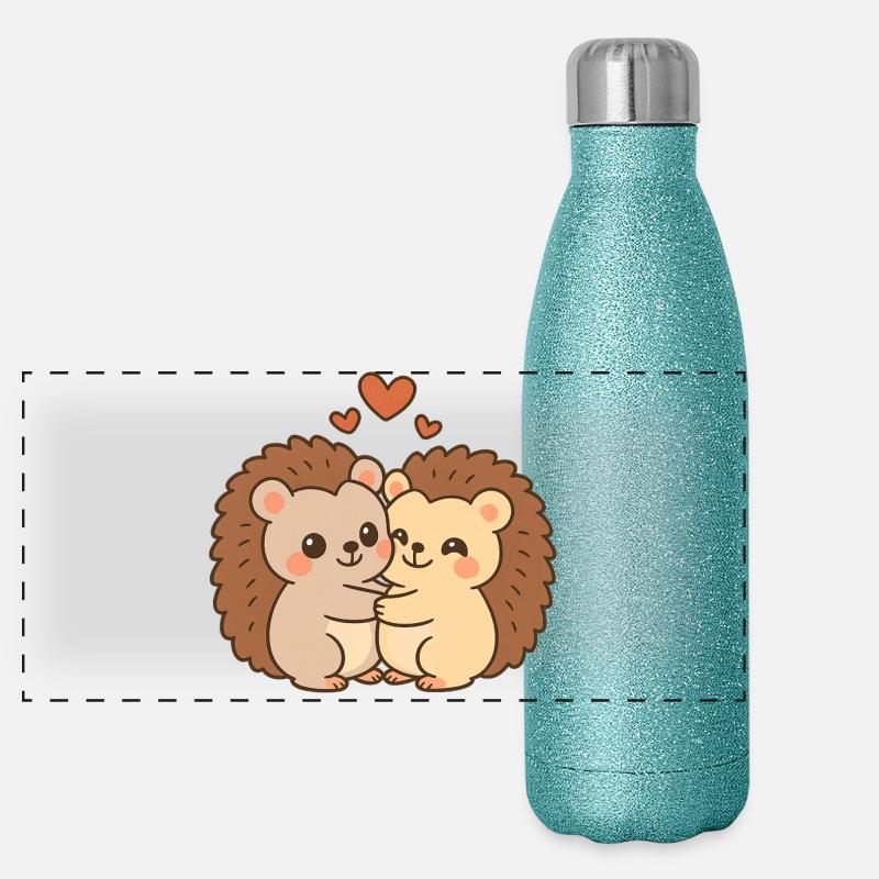 Valentinstag Herz Igel Paar Panorama Glitzer Isolierflasche 500 ml