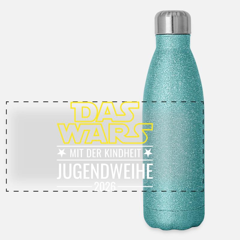 Jugendweihe 2026 Das wars mit der Kindheit Panorama Glitzer Isolierflasche 500 ml