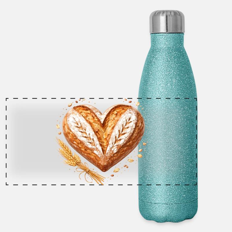 Heart Bread Baking Sourdough Baker Design Panoramic Glitter Thermal Bottle 500 ml