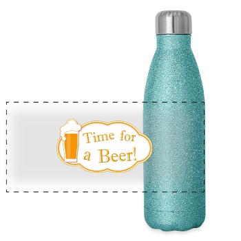 Time for a Beer - Panorama Glitzer Isolierflasche 500 ml - Blau Glitzer - Vorne