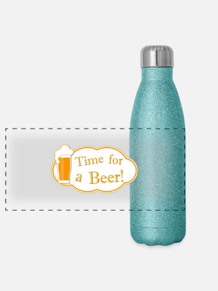 Time for a Beer - Panorama Glitzer Isolierflasche 500 ml - Blau Glitzer - Vorne