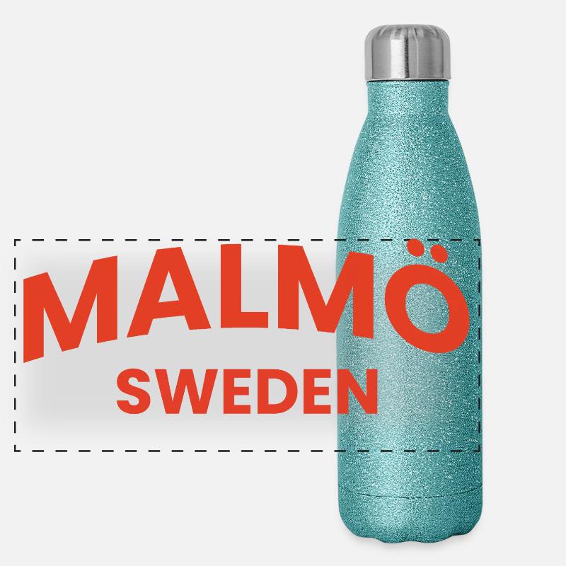 Malmö Red Typography Panoramic Glitter Thermal Bottle 500 ml