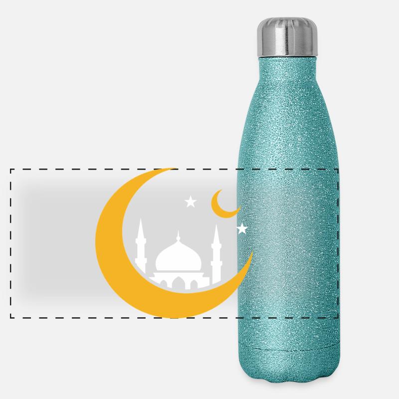 Islam Croissant Lune Mosquée Silhouette  Gourde isotherme panoramique pailletée 500 ml